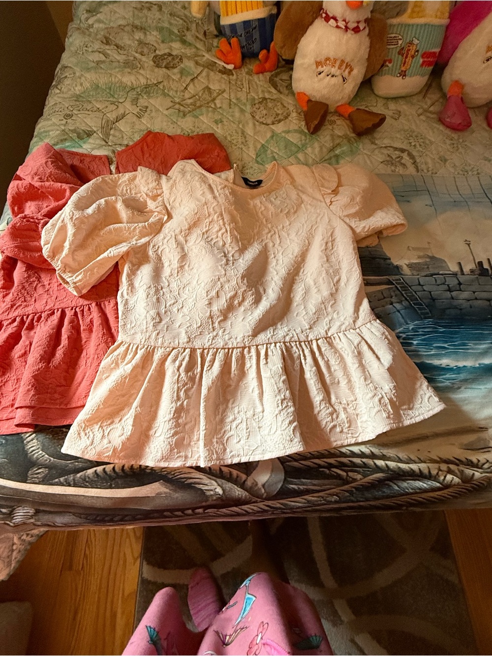 New Set of 2 Statement Sleeved Textured Peplum Tops from Express